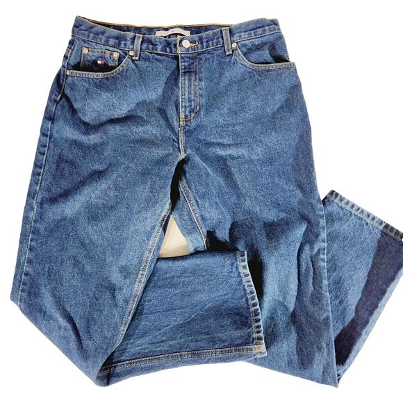 Tommy Hilfiger Jeans Womens 33x31 Straight Leg Dark Wash Vtg Logo Denim Blue - Picture 1 of 11